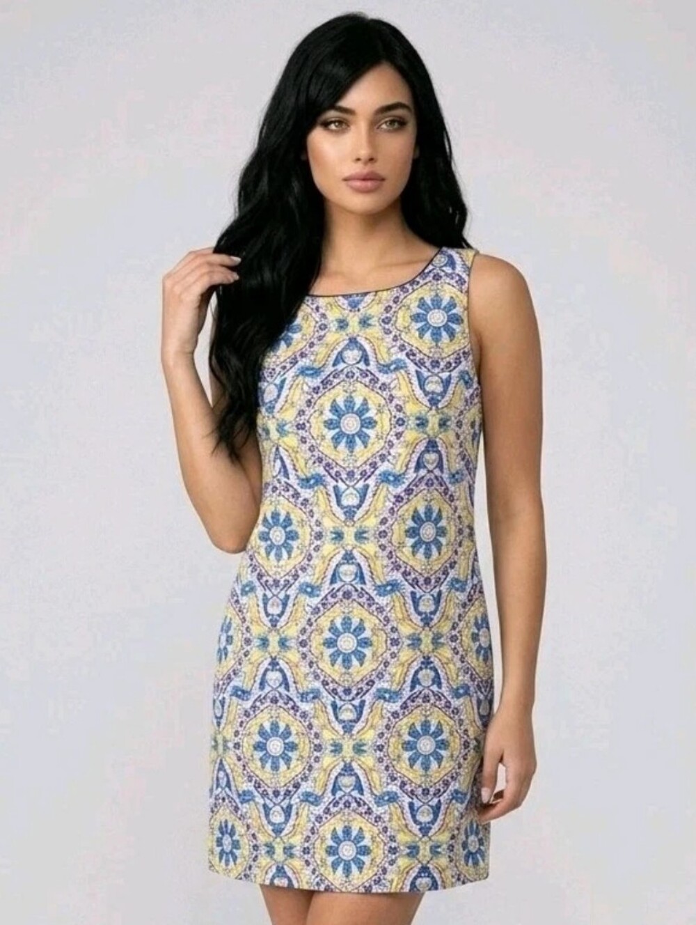 Betsey Johnson China Plate Shift Dress Womens 8 Multicolor Floral Sleeveless